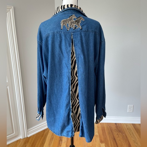 Dress Barn denim zebra safari shirt size 18/20 embroidery applique zoo teacher - Picture 2 of 16